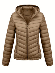 Women's Autumn/Winter Fashion Simple Versatile Lightweight Commuter Hooded Padded Coat with Pockets