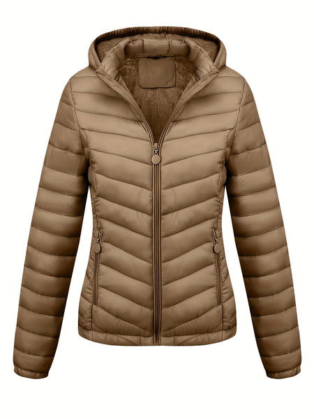Women's Autumn/Winter Fashion Simple Versatile Lightweight Commuter Hooded Padded Coat with Pockets