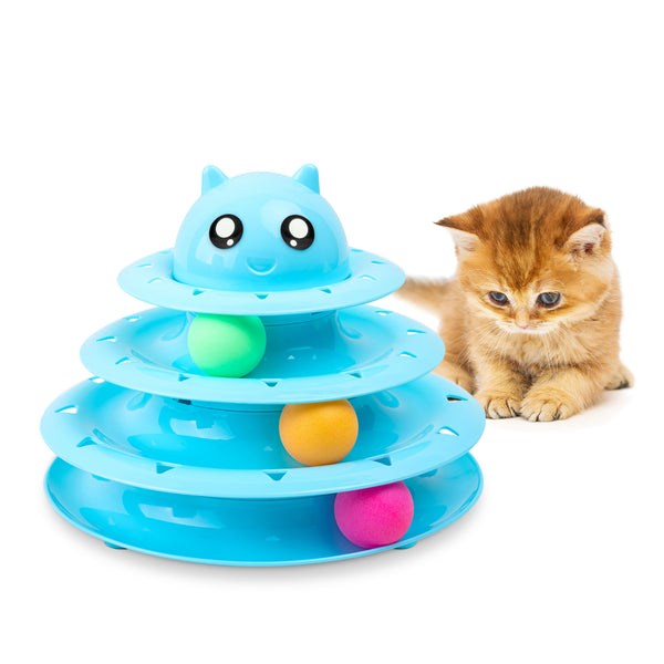 FurDreams Cat Roller Ball Toy Interactive - 3 Tier Tower Fun Cat Ball Track Toy, 3 Level Pet Teaser Toy for Interactive Play, Kitten Fun Puzzle Toy for Exercise & Stimulation