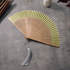 Portable Bamboo Handheld Folding Fan Suitable for Women - Elegant Chinese Decorative Cooling Fan with Bamboo for Weddings, Dance Performances, Church Events, Summer & Hot, Foldable