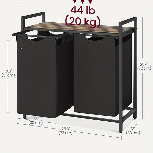 Dirty Laundry Basket, 2 Compartments, Bin, with 2 Removable Oxford Cloth Bags, Metal Frame, 2 X 46 Litres, 73 X 33 X 72cm, Laundry Baskets