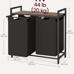 Dirty Laundry Basket, 2 Compartments, Bin, with 2 Removable Oxford Cloth Bags, Metal Frame, 2 X 46 Litres, 73 X 33 X 72cm, Laundry Baskets
