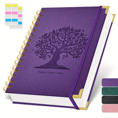 Notebook Notepad A5, 300 Pages Wirebound Spiral Notebook, 100GSM Thick Paper, No Bleed, Leather Cover Journal with Tree Design & Golden Spiral Binding, Perfect for School Writing, 16.5 X 21cm