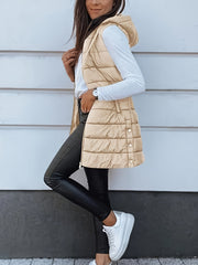 Women's Elegant Hooded Puffer Vest Coat - Thermal Insulated Sleeveless Winter Jacket with Full-Zip Closure, Machine Washable Outerwear in Brown/Black/White/Blue/Red/Navy/Gray, Cozy Cold-Weather Coat for Everyday & Formal Outfits, Layering Piece for Women