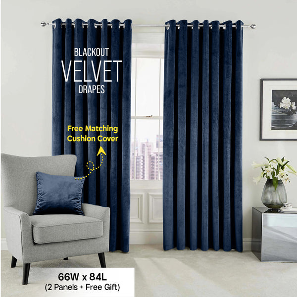 2pc Luxury Velvet Curtain Panels with Free Matching Velvet Cushion Cover – Thermal Insulated Grommet Top Drapes, Energy Saving Curtain Panels for Bedroom & Living Room Home Decor, Perfect Holiday Gift