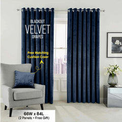 2pc Luxury Velvet Curtain Panels with Free Matching Velvet Cushion Cover – Thermal Insulated Grommet Top Drapes, Energy Saving Curtain Panels for Bedroom & Living Room Home Decor, Perfect Holiday Gift