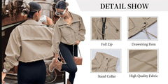 Womens Cropped Jacket Zip Up Lightweight Oversized Utility Anorak Coat with Pockets