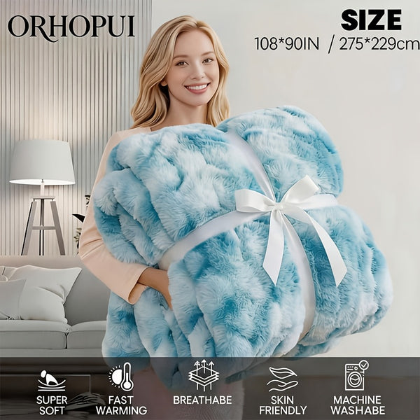 Luxury King Size Faux Fur Blanket, Double Sided Bubble Plush Throw, Machine Washable & Anti-Shedding, Oversized Warm Bedspread for Bed Sofa, Perfect Valentine's Day Gift for Couples - All-Season Faux Fur Throw Blanket - 274.32x228.6 cm - Printed Grey