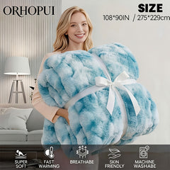 Luxury King Size Faux Fur Blanket, Double Sided Bubble Plush Throw, Machine Washable & Anti-Shedding, Oversized Warm Bedspread for Bed Sofa, Perfect Valentine's Day Gift for Couples - All-Season Faux Fur Throw Blanket - 274.32x228.6 cm - Printed Grey