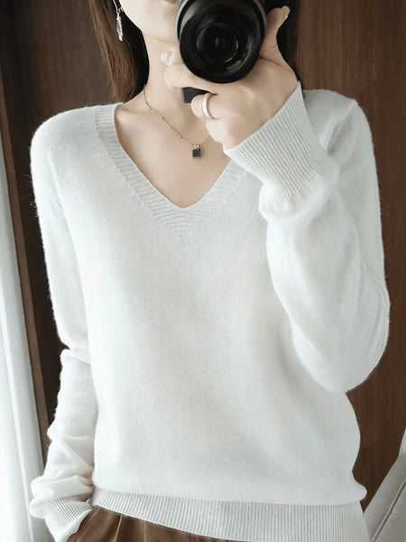 2026 New Women'S V-Neck Sweater Soft Warm Long Sleeve Pullover