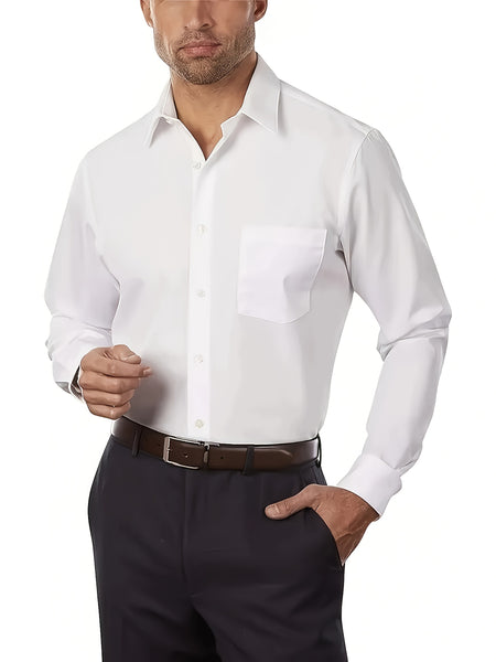 1+2, Three-Piece Solid Color Button- Shirt, Men'S Everyday Basic Shirt, Long-Sleeved Shirt with Pockets, Casual Shirt, Business Shirt, Blend, Soft And Comfortable