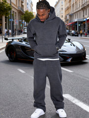 Men'S Casual Athletic Warm 2pcs Set, Winter Hooded Sweatshirt And Jogger Pants, Outdoor Fitness Running Hooded Sweatshirt And Athletic Pants Outfit, Suitable for Fall Winter Leisure Activities