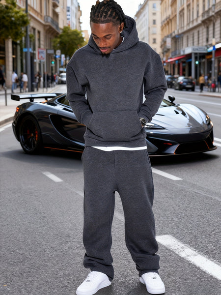 Men'S Casual Athletic Warm 2pcs Set, Winter Hooded Sweatshirt And Jogger Pants, Outdoor Fitness Running Hooded Sweatshirt And Athletic Pants Outfit, Suitable for Fall Winter Leisure Activities