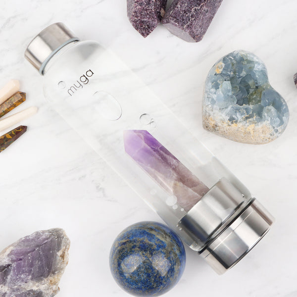 Crystal-Infused Water Bottle – 7200ml Premium Steel & Glass Hydration Bottle with Natural Healing Stones for Stress Relief, Mental Clarity & Spiritual Wellness