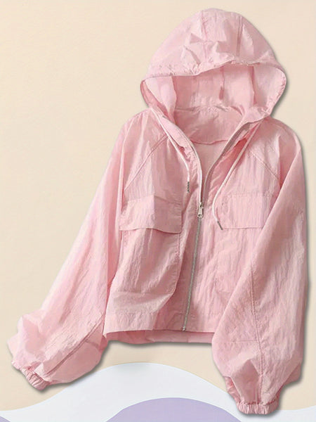 Lightweight Hooded Coat for Women, Featuring a Casual Loose Fit, Solid Color, Front Zipper, And Designed for