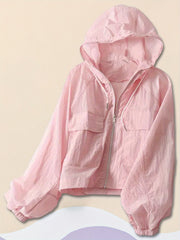 Lightweight Hooded Coat for Women, Featuring a Casual Loose Fit, Solid Color, Front Zipper, And Designed for