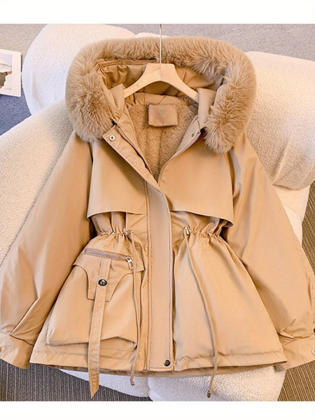 [Winter Coat Women] Women's Parka Autumn And Winter 2025 New Slim Parka, Fashionable And Versatile Plush One-piece Coat, Solid Color Daily Casual Style, Elegant Temperament Style, Comfortable And Warm to Wear, Halloween And Christmas Clothes Women
