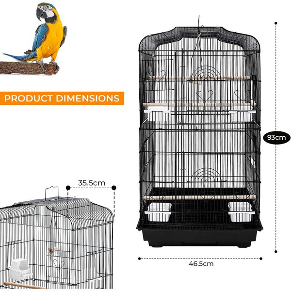 Large Metal Bird Cage for Budgie Parakeet Canary Cockatiel Finch or Lovebird by Crystals (Black)