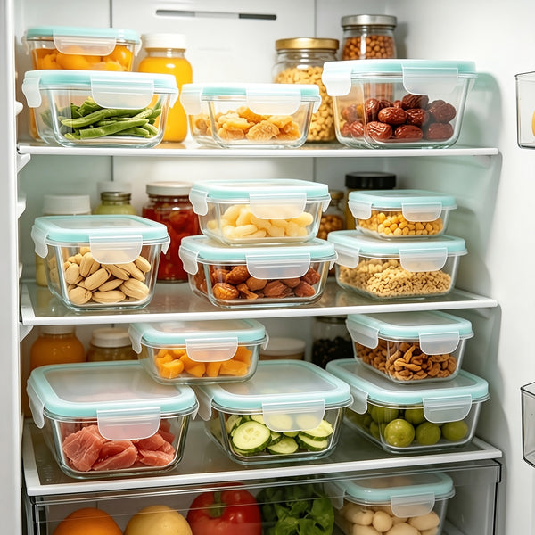 16pcs Glass Refrigerator Storage Box, Food Storage Container, (8 Containers +8 LIDS)Crisper with Leak-proof Lock Lid - for Microwave, Lunch Box, Refrigerator, Party, Camping, Wedding - for Meals, Snacks, Fruits, Vegetables, Fitness Meals, Meat