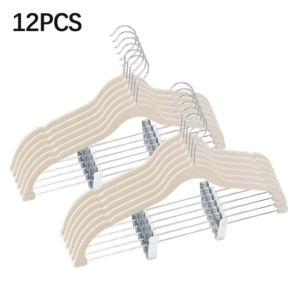 2025 Flocked Non-Slip Hangers 12/24 Pack - Velvet Clips Hangers for Pants, Skirts, Trousers, Space Saving Closet Organizer, Wardrobe Storage Hangers for Home, Dormitory, Clothes Organization