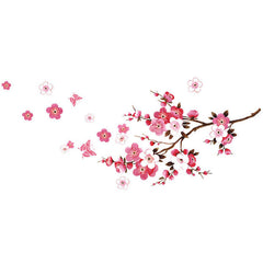 2PCS Pink Blossom Tree Flower Wall Stickers Vinyl Art Decals Glossy Polyvinyl Wall Sticker for Bedroom, Living Room, Bathroom Decor