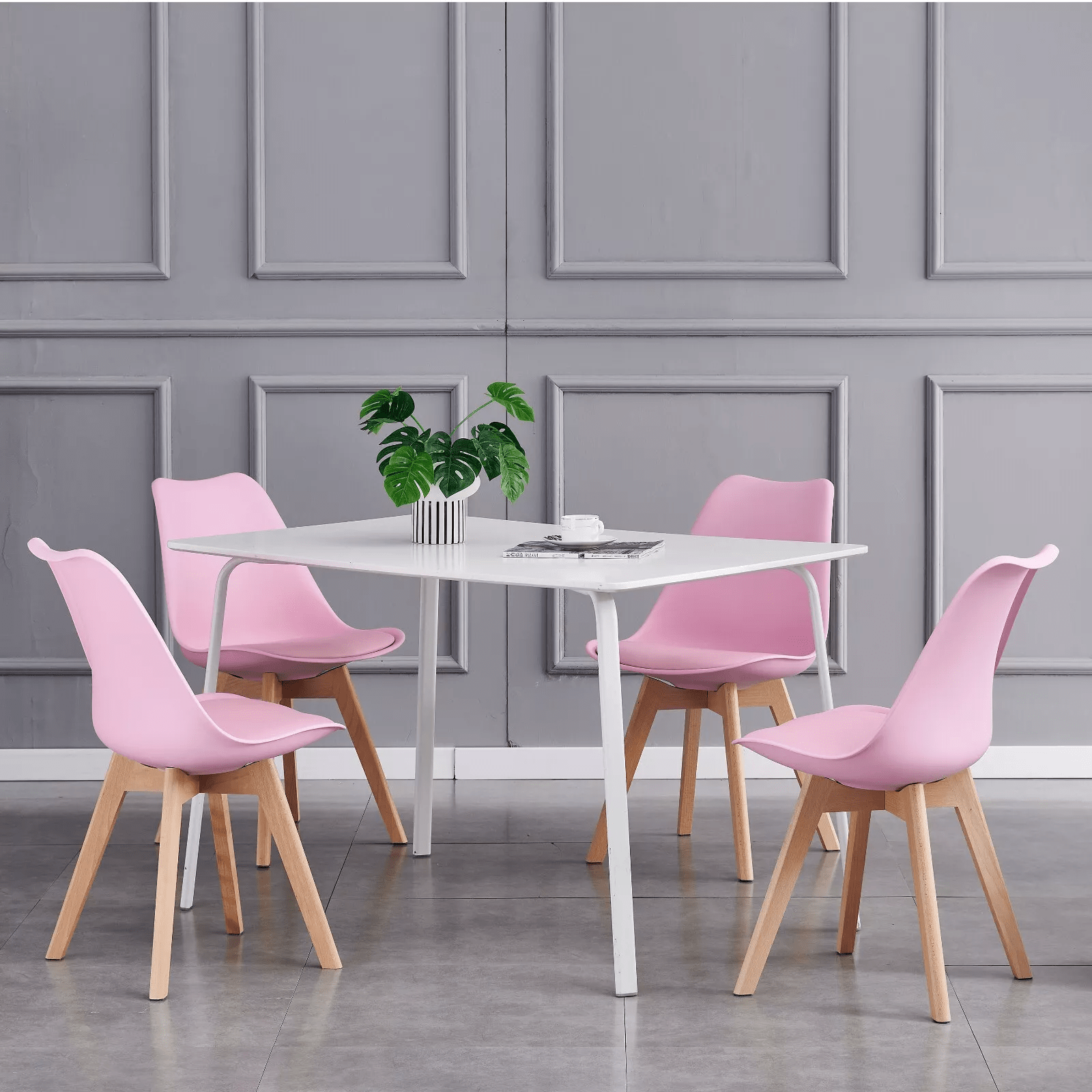 mcc direct Set of 2 Dining Chairs Wooden Legs Soft Cushion Pad Stylish DELUXE Retro Lounge Dining Office EVA