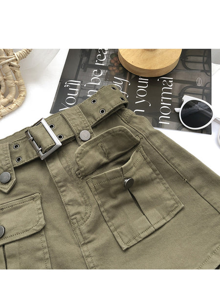 Women's High Waist Cargo Skort with Belt & Built-In Shorts - -Line Mini Skirt, Belted Waistband, Machine Washable Short Length Suitable for,, Casual Attire - Casual Streetwear Outfits