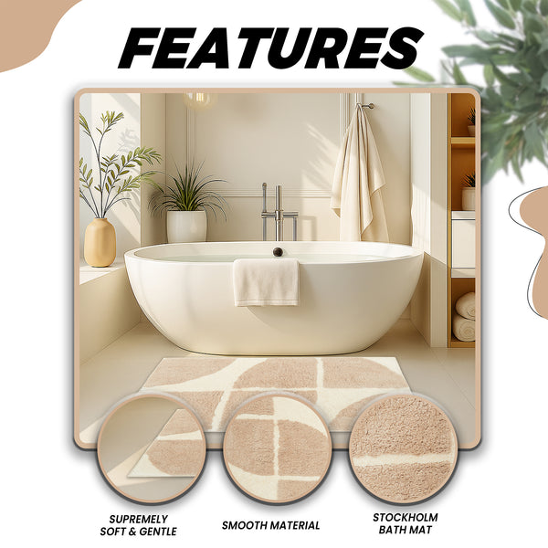 Stockholm Bath Mat with Non-Slip Backing – Super Soft, Water Absorbent, 100% Cotton Blend, Quick-Drying Bathroom Toilet Floor Rug, 50 x 8 cm