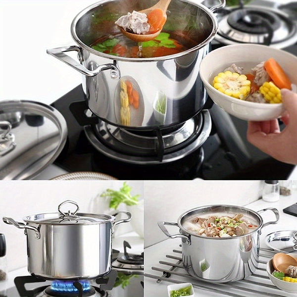 5pcs Stainless Steel Pot Professional Induction-Safe Stainless Steel Pot with Glass Lid Not-Sticky Hot Pot Double Ear Soup Pot for Most Hob Types