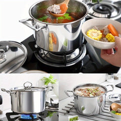 5pcs Stainless Steel Pot Professional Induction-Safe Stainless Steel Pot with Glass Lid Not-Sticky Hot Pot Double Ear Soup Pot for Most Hob Types