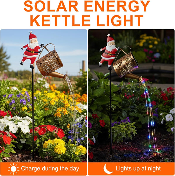 Christmas Santa Solar Kettle Lights Garden Lawn Christmas Lights Solar Santa Claus Watering Can with LED Light Kettle Ground Lamp for outside Patio Yard Christmas Gardening Gifts (Colorful Lights)
