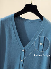 2pcs Women's Lightweight V-Neck Button- Cardigan Sweater Coat - Soft Breathable -Line Button Front Closure, Solid Color -Compatible for Daily Office, Vacation & Streetwear, Spring Summer Outerwear (Regular Fit)