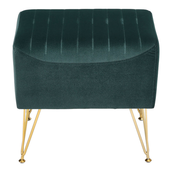 1pc Green Velvet Footstool Metal Legs Small Rectangle Ottoman No Storage for Makeup Room Bedroom Entryway Shoe Changing Stool Chair Foot Rest