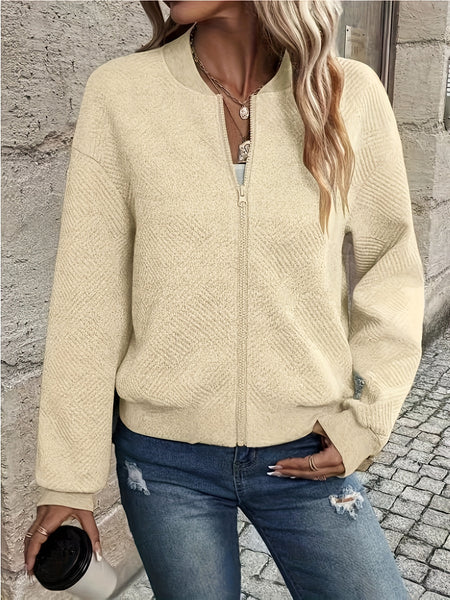 Solid Color Casual Zip-Up Cardigan Jacket