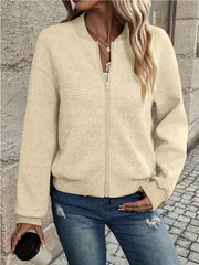 Solid Color Casual Zip-Up Cardigan Jacket