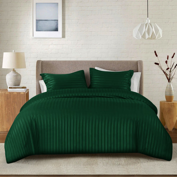 Premium Hotel Quality Satin Stripe Duvet Cover Set Double with Pillowcases | Reversible Soft Quilt Bedding | Easy Care Breathable Luxury Quilt Cover