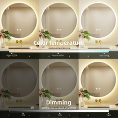 LED Bathroom Mirror with Touch Control & Defogging - Dimmable, Adjustable Brightness, 3-Color Stepless Dimmer, Mirror Suitable for Shower, Bathtub - Modern Bathroom Upgrade, Christmas Gift (Plastic Frame, 220V)