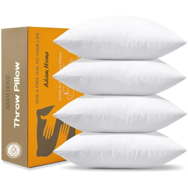 Adam Home 4 Pack Cushion Inserts Hypoallergenic Fluffy White Cushion Inner, Perfect Hollowfibre for Sofa Cushion Pads