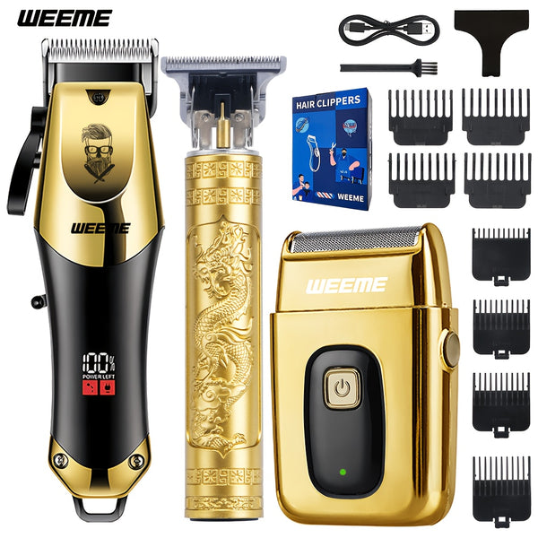 WEEME Golden 3pcs 2pcs 1pc Men's Hair Clipper Set, USB Rechargeable Hair Clippers, Trimmer And Shaver Kit, with Guide Combs & Cleaning Brushes, Grooming Gift Set for Men, Husband, Boyfriend, Dad Valentine's Day Gift