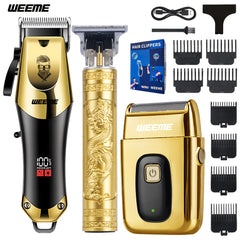 WEEME Golden 3pcs 2pcs 1pc Men's Hair Clipper Set, USB Rechargeable Hair Clippers, Trimmer And Shaver Kit, with Guide Combs & Cleaning Brushes, Grooming Gift Set for Men, Husband, Boyfriend, Dad Valentine's Day Gift