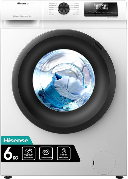 Hisense-Wfqp9014Evm-Freestanding-9 Kg-Front Load Washing Durable Inverter Machine-Steam Wash-Quick Wash-15 Washing Programs-1400 Rpm-White-Energy Rating C