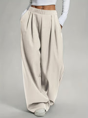 Elegant Set of Two Solid Color Casual Wide-Leg Pants