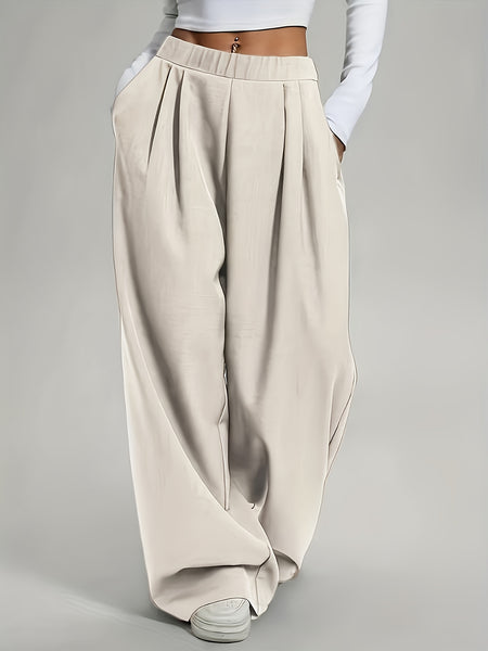 Elegant Set of Two Solid Color Casual Wide-Leg Pants