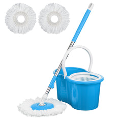 360° Spin Mop and Bucket Set with Wringer, Easy Wring Floor Cleaning Mop with 2 Reusable Microfiber Head for Household Living Room Bedroom Bathroom Toilet