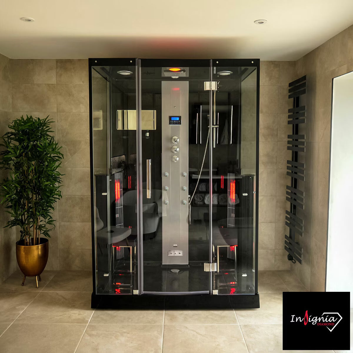 Insignia All in One Steam Shower & Infrared Sauna with Aromatherapy in Black - 1450 X 900Mm