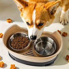 Raised Dog Bowls for Cats and Dogs, Elevated Dog Cat Food and Water Bowls Stands Feeder Dishes with 2 Stainless Steel Bowls, 2 Colours Available
