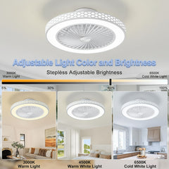 Ceiling Fan with Lights, 6 Speeds Reversible Bladeless Ceiling Fans 3-Color Temperature Stepless Dimming Low Profile Flush Mount Ceiling Fan Quiet Timing for Kitchen, Living Room, Bedroom
