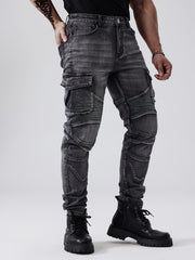 ESDVQ Men's Stretch Jeans - Slim Fit Stretch Pants with Multiple Utility Pockets, Stretch Denim for Everyday & Formal Wear - All-Season Skinny Jeans for Men, Casual Outfit, Edgy Fashion, Reinforced Seams, Stylish Trousers, Fashion Enthusiasts