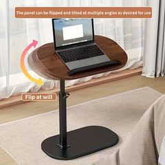 1pc 360 ° Flip Desktop Adjustable Height Small Table, Fashionable and Simple Metal Frame with Wooden Desktop Stable and Not Easy to Shake, Portable and Lightweight Side Table Snack Table - Home Office Desk Bedside Table, Essential for Drama Enthusiasts, H