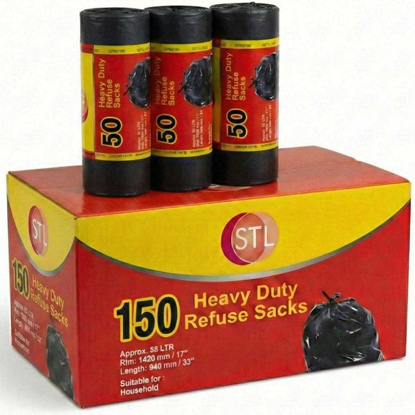 EXTRA STRONG HEAVY DUTY BLACK BIN LINERS RUBBISH BAGS WASTE REFUSE GARBAGE SACKS